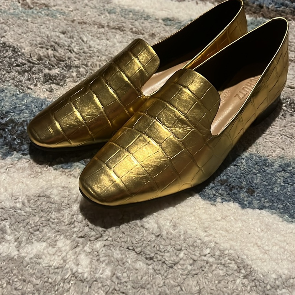 SCHUTZ Gold Metallic Slip-On Loafers